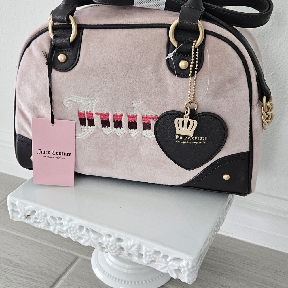 Blush Pink Velour Juicy Couture Satchel Crossbody Chic Bag